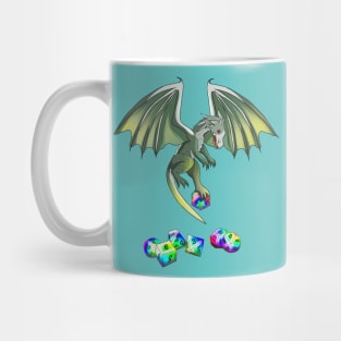 Flying dragon carrying a d20 dnd dice Mug